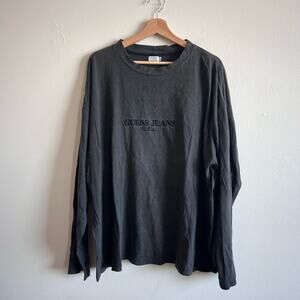 Vintage 90s Guess Jeans Black Embroidered Logo Long Sleeve XL Faded